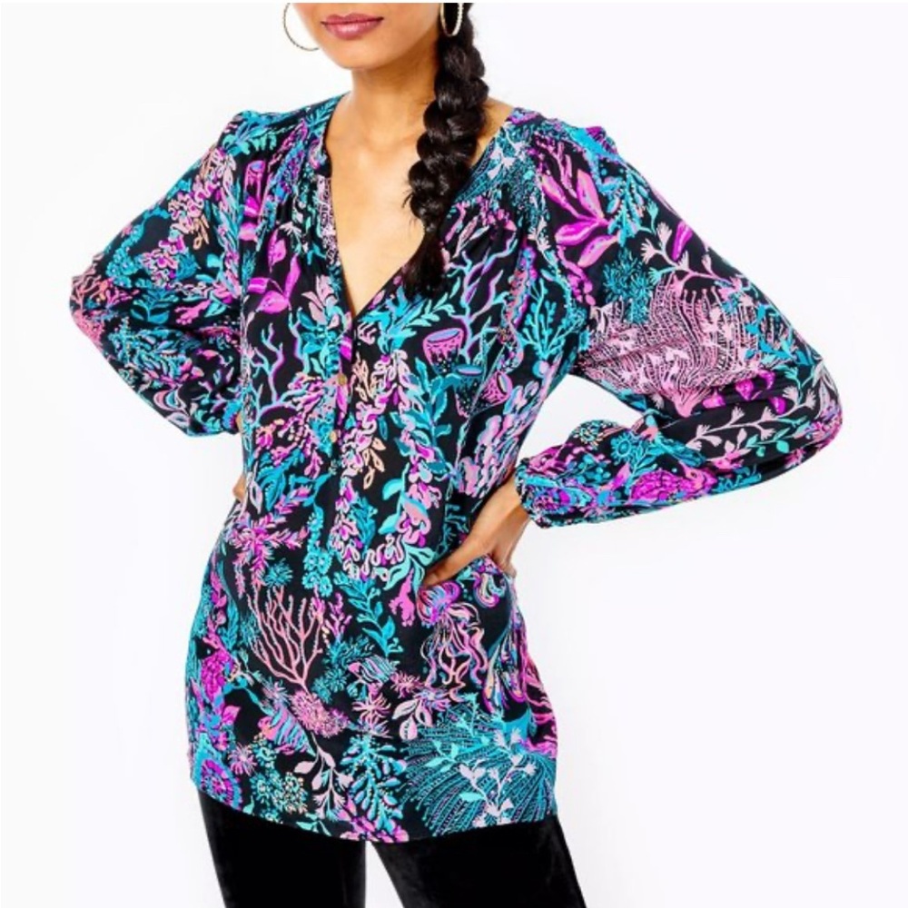 Lilly Pulitzer Elsa Top in Onyx Twilight Coral Size Small